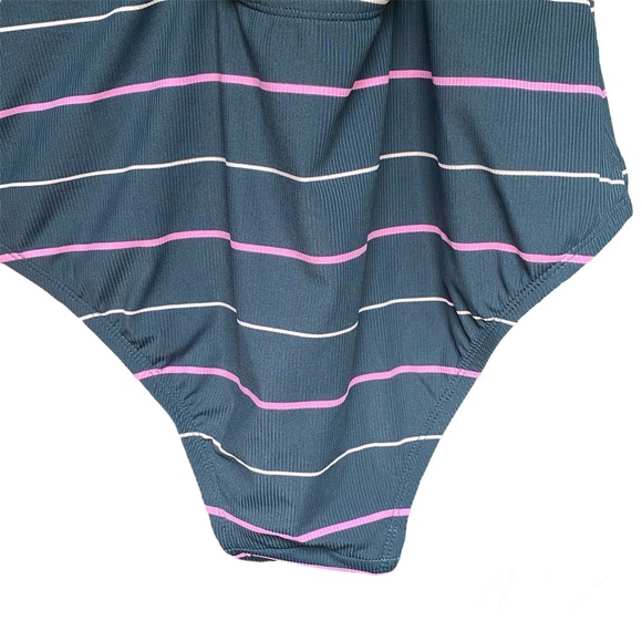 Kona Sol Striped Swimsuit Gray and Pink Size Large - Picture 8 of 13